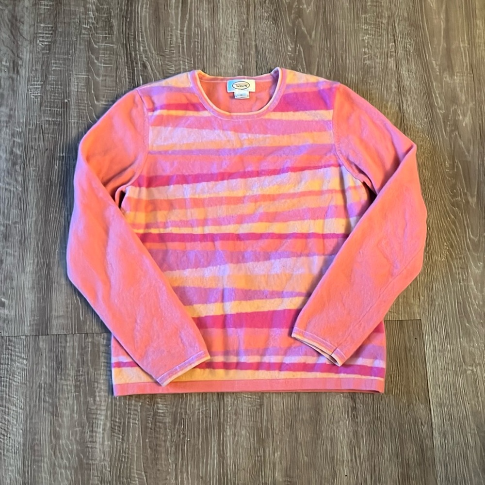 Talbots Pink & Yellow Striped Crewneck Sweater